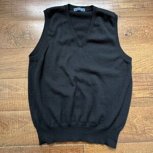 Riverside Mens Black 100% Merino Wool V-Neck Sweater Vest Size Large Vintage